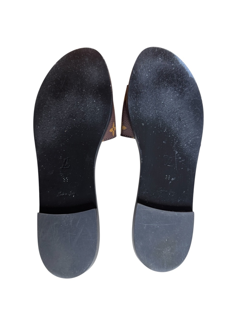 Louis Vuitton Brown Monogram Logo Slide Sandals with Gold Hardware - Picture 6 of 9